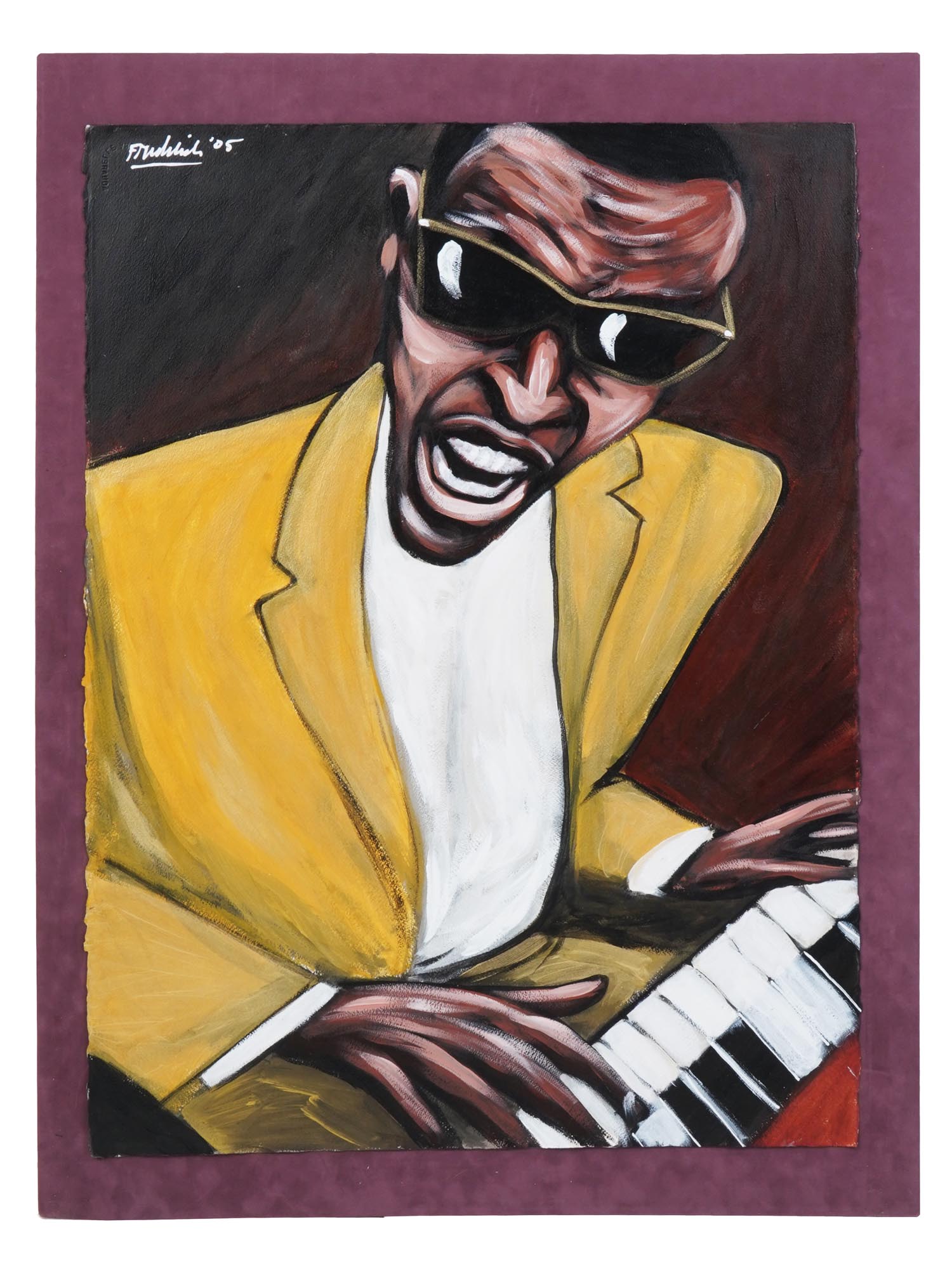 AMERICAN PORTRAIT PAINTING OF RAY CHARLES SIGNED PIC-0